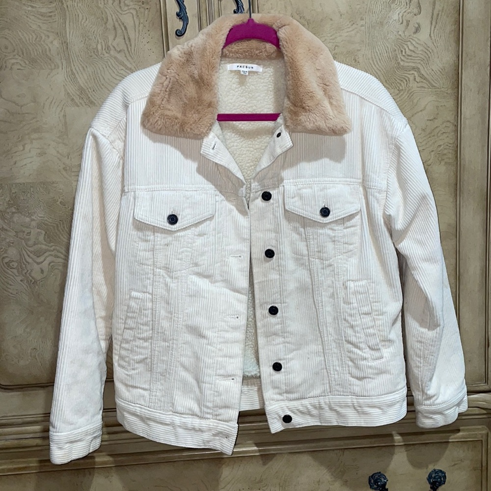 Pacsun fur denim corduroy jacket off white color